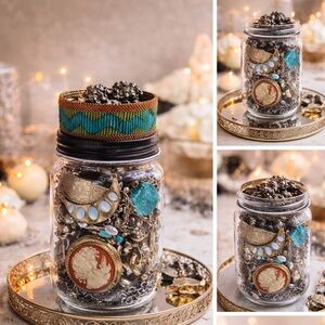 Eclectic boho desert Jewelry Jar with Blue and Gold Accents - southwestern lean